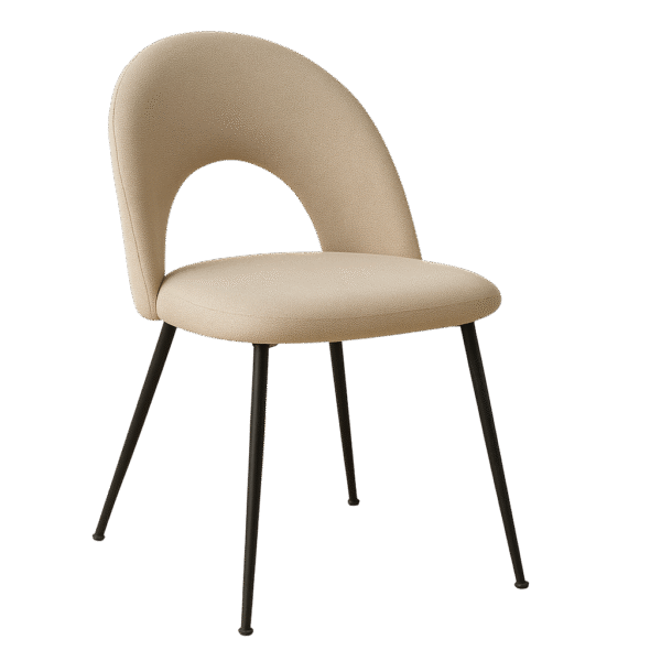 Moderner Esszimmerstuhl „Luna“ – Beiger Bouclé-Stoff & Schwarze Metallbeine