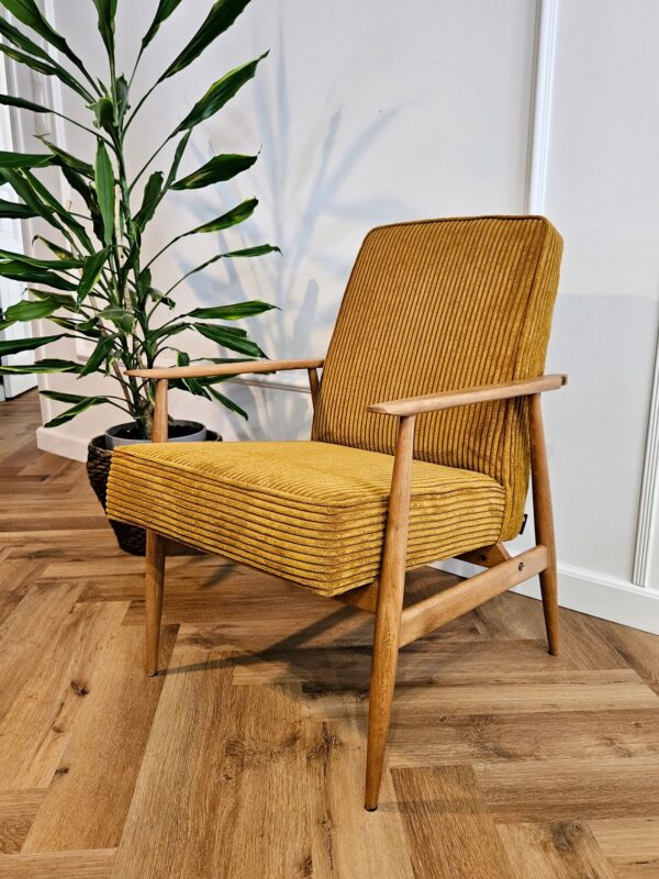 Mid-Century Sessel „Cordelia“ – Senfgelbes Cord­velours & Eichenholz – Bild 7