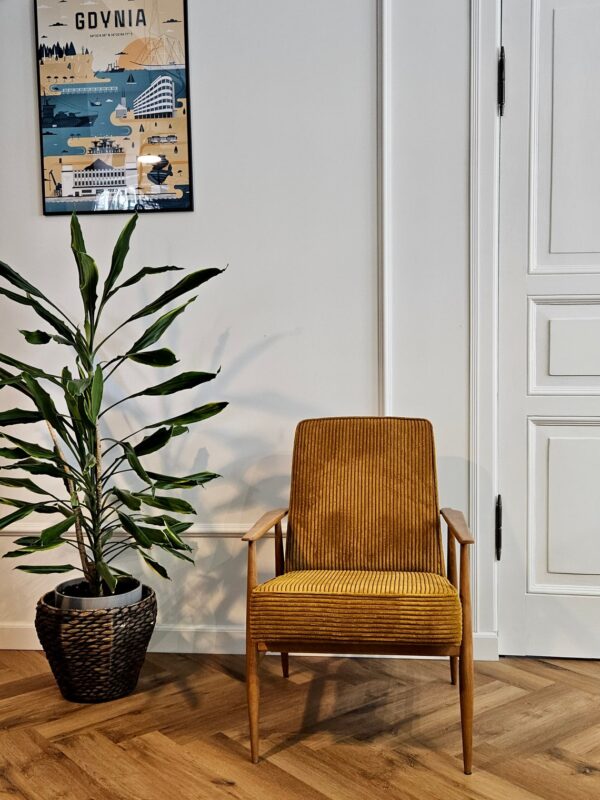 Mid-Century Sessel „Cordelia“ – Senfgelbes Cord­velours & Eichenholz – Bild 5