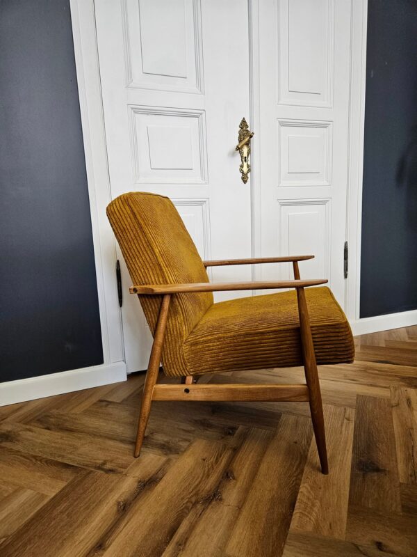 Mid-Century Sessel „Cordelia“ – Senfgelbes Cord­velours & Eichenholz – Bild 6